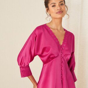 Monsoon London Chelsea Lace Trim Satin Top Pink